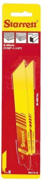 Starrett - 6" Long x 3/4" Thick, Bi-Metal Reciprocating Saw Blade - Straight Profile, 10 TPI, Toothed Edge, Universal Shank - USA Tool & Supply