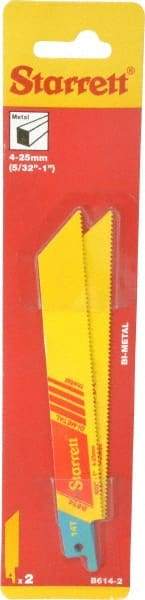 Starrett - 6" Long x 3/4" Thick, Bi-Metal Reciprocating Saw Blade - Straight Profile, 14 TPI, Toothed Edge, Universal Shank - USA Tool & Supply