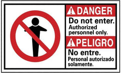 NMC - "Danger - Do Not Enter - Authorized Personnel Only", 10" Long x 18" Wide, Pressure-Sensitive Vinyl Safety Sign - Rectangle, 0.004" Thick, Use for Security & Admittance - USA Tool & Supply