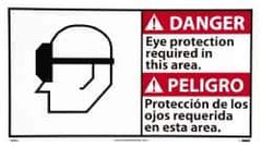 NMC - "Danger - Eye Protection Required in This Area", 10" Long x 18" Wide, Pressure-Sensitive Vinyl Safety Sign - Rectangle, 0.004" Thick, Use for Accident Prevention - USA Tool & Supply