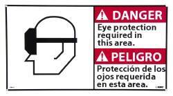 NMC - "Danger - Eye Protection Required in This Area", 10" Long x 18" Wide, Rigid Plastic Safety Sign - Rectangle, 0.05" Thick, Use for Accident Prevention - USA Tool & Supply