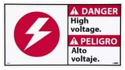 NMC - "Danger - High Voltage", 10" Long x 18" Wide, Pressure-Sensitive Vinyl Safety Sign - Rectangle, 0.004" Thick, Use for Accident Prevention - USA Tool & Supply