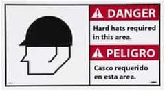 NMC - "Danger - Hard Hats Required in This Area", 10" Long x 18" Wide, Pressure-Sensitive Vinyl Safety Sign - Rectangle, 0.004" Thick, Use for Accident Prevention - USA Tool & Supply