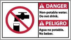 NMC - "Danger - Non-Potable Water - Do Not Drink", 10" Long x 18" Wide, Pressure-Sensitive Vinyl Safety Sign - Rectangle, 0.004" Thick, Use for Accident Prevention - USA Tool & Supply