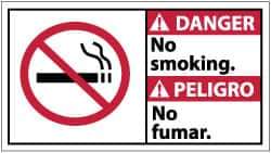 NMC - "Danger - No Smoking", 10" Long x 18" Wide, Pressure-Sensitive Vinyl Safety Sign - Rectangle, 0.004" Thick, Use for Accident Prevention - USA Tool & Supply
