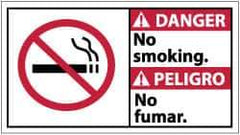 NMC - "Danger - No Smoking", 10" Long x 18" Wide, Pressure-Sensitive Vinyl Safety Sign - Rectangle, 0.004" Thick, Use for Accident Prevention - USA Tool & Supply