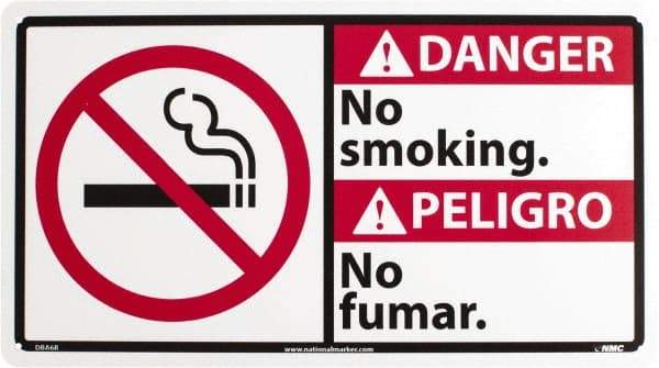NMC - "Danger - No Smoking", 10" Long x 18" Wide, Rigid Plastic Safety Sign - Rectangle, 0.05" Thick, Use for Accident Prevention - USA Tool & Supply