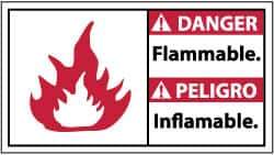 NMC - Danger - Flammable, Pressure Sensitive Vinyl Fire Sign - 18" Wide x 10" High, English/Spanish - USA Tool & Supply