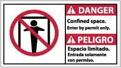 NMC - "Danger - Confined Space - Enter by Permit Only", 10" Long x 18" Wide, Pressure-Sensitive Vinyl Safety Sign - Rectangle, 0.004" Thick, Use for Accident Prevention - USA Tool & Supply