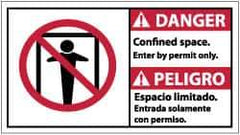 NMC - "Danger - Confined Space - Enter by Permit Only", 10" Long x 18" Wide, Pressure-Sensitive Vinyl Safety Sign - Rectangle, 0.004" Thick, Use for Accident Prevention - USA Tool & Supply