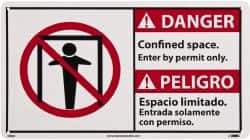 NMC - "Danger - Confined Space - Enter by Permit Only", 10" Long x 18" Wide, Rigid Plastic Safety Sign - Rectangle, 0.05" Thick, Use for Accident Prevention - USA Tool & Supply
