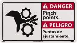 NMC - "Danger - Pinch Points", 10" Long x 18" Wide, Rigid Plastic Safety Sign - Rectangle, 0.05" Thick, Use for Accident Prevention - USA Tool & Supply