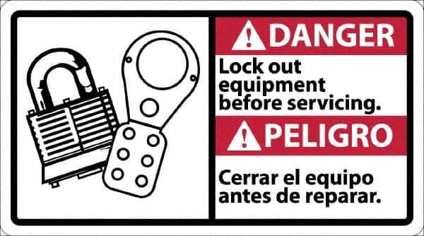 NMC - "Danger - Lock Out Equipment Before Servicing", 10" Long x 18" Wide, Rigid Plastic Safety Sign - Rectangle, 0.05" Thick, Use for Security & Admittance - USA Tool & Supply