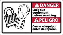 NMC - "Danger - Lock Out Equipment Before Servicing", 10" Long x 18" Wide, Rigid Plastic Safety Sign - Rectangle, 0.05" Thick, Use for Security & Admittance - USA Tool & Supply