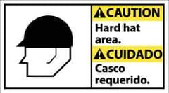 NMC - "Caution - Hard Hat Area", 10" Long x 18" Wide, Pressure-Sensitive Vinyl Safety Sign - Rectangle, 0.004" Thick, Use for Accident Prevention - USA Tool & Supply