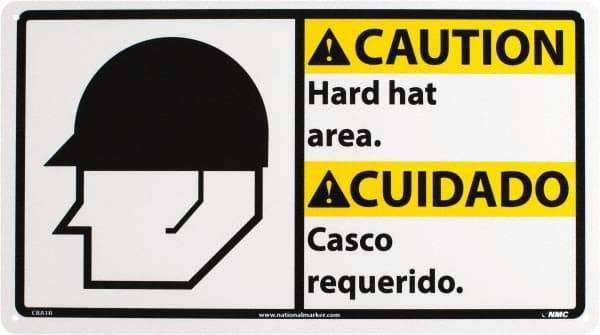 NMC - "Caution - Hard Hat Area", 10" Long x 18" Wide, Rigid Plastic Safety Sign - Rectangle, 0.05" Thick, Use for Accident Prevention - USA Tool & Supply
