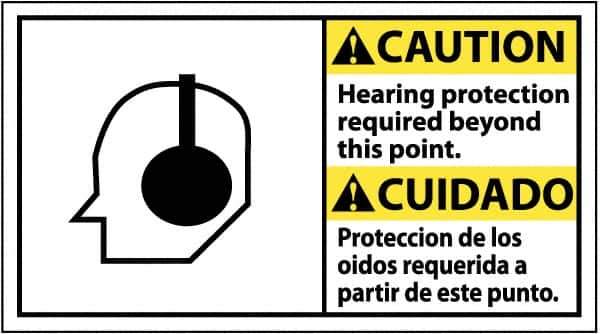 NMC - "Caution - Hearing Protection Required Beyond This Area", 10" Long x 18" Wide, Pressure-Sensitive Vinyl Safety Sign - Rectangle, 0.004" Thick, Use for Accident Prevention - USA Tool & Supply