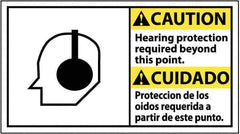 NMC - "Caution - Hearing Protection Required Beyond This Area", 10" Long x 18" Wide, Pressure-Sensitive Vinyl Safety Sign - Rectangle, 0.004" Thick, Use for Accident Prevention - USA Tool & Supply