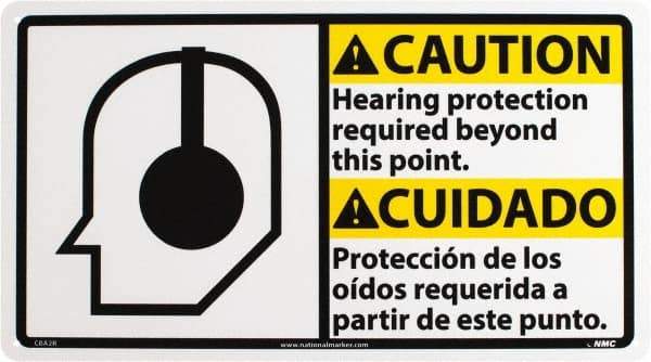 NMC - "Caution - Hearing Protection Required Beyond This Area", 10" Long x 18" Wide, Rigid Plastic Safety Sign - Rectangle, 0.05" Thick, Use for Accident Prevention - USA Tool & Supply