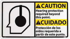 NMC - "Caution - Hearing Protection Required Beyond This Area", 10" Long x 18" Wide, Rigid Plastic Safety Sign - Rectangle, 0.05" Thick, Use for Accident Prevention - USA Tool & Supply