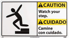NMC - "Caution - Watch Your Step", 10" Long x 18" Wide, Rigid Plastic Safety Sign - Rectangle, 0.05" Thick, Use for Accident Prevention - USA Tool & Supply