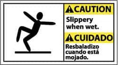 NMC - "Caution - Slippery When Wet", 10" Long x 18" Wide, Pressure-Sensitive Vinyl Safety Sign - Rectangle, 0.004" Thick, Use for Accident Prevention - USA Tool & Supply