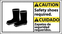 NMC - "Caution - Safety Shoes Required", 10" Long x 18" Wide, Pressure-Sensitive Vinyl Safety Sign - Rectangle, 0.004" Thick, Use for Accident Prevention - USA Tool & Supply