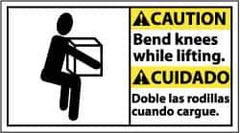 NMC - "Caution - Bend Knees While Lifting", 10" Long x 18" Wide, Pressure-Sensitive Vinyl Safety Sign - Rectangle, 0.004" Thick, Use for Accident Prevention - USA Tool & Supply