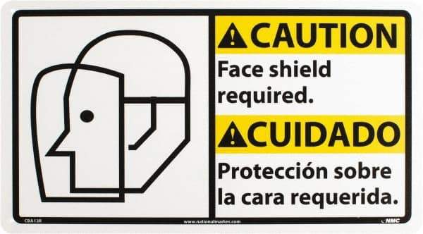 NMC - "Caution - Face Shield Required", 10" Long x 18" Wide, Rigid Plastic Safety Sign - Rectangle, 0.05" Thick, Use for Accident Prevention - USA Tool & Supply