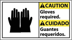 NMC - "Caution - Gloves Required", 10" Long x 18" Wide, Pressure-Sensitive Vinyl Safety Sign - Rectangle, 0.004" Thick, Use for Accident Prevention - USA Tool & Supply