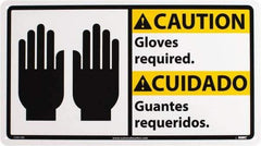 NMC - "Caution - Gloves Required", 10" Long x 18" Wide, Rigid Plastic Safety Sign - Rectangle, 0.05" Thick, Use for Accident Prevention - USA Tool & Supply