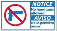 NMC - "Notice - No Handguns Allowed", 10" Long x 18" Wide, Rigid Plastic Safety Sign - Rectangle, 0.05" Thick, Use for Security & Admittance - USA Tool & Supply