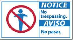 NMC - "Notice - No Trespassing", 10" Long x 18" Wide, Pressure-Sensitive Vinyl Safety Sign - Rectangle, 0.004" Thick, Use for Security & Admittance - USA Tool & Supply