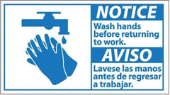 NMC - "Notice - Wash Hands Before Returning to Work", 10" Long x 18" Wide, Pressure-Sensitive Vinyl Safety Sign - Rectangle, 0.004" Thick, Use for Restroom, Janitorial & Housekeeping - USA Tool & Supply