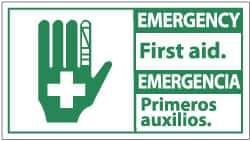 NMC - "Emergency - First Aid", 10" Long x 18" Wide, Pressure-Sensitive Vinyl Safety Sign - Rectangle, 0.004" Thick, Use for First Aid - USA Tool & Supply