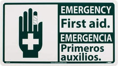 NMC - "Emergency - First Aid", 10" Long x 18" Wide, Rigid Plastic Safety Sign - Rectangle, 0.05" Thick, Use for First Aid - USA Tool & Supply