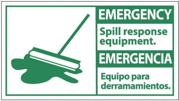 NMC - "Emergency - Spill Response Equipment", 10" Long x 18" Wide, Pressure-Sensitive Vinyl Safety Sign - Rectangle, 0.004" Thick, Use for Accident Prevention - USA Tool & Supply
