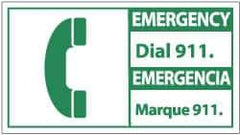 NMC - "Emergency - Dial 911", 10" Long x 18" Wide, Rigid Plastic Safety Sign - Rectangle, 0.05" Thick, Use for First Aid - USA Tool & Supply