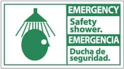 NMC - "Emergency - Safety Shower", 10" Long x 18" Wide, Pressure-Sensitive Vinyl Safety Sign - Rectangle, 0.004" Thick, Use for First Aid - USA Tool & Supply