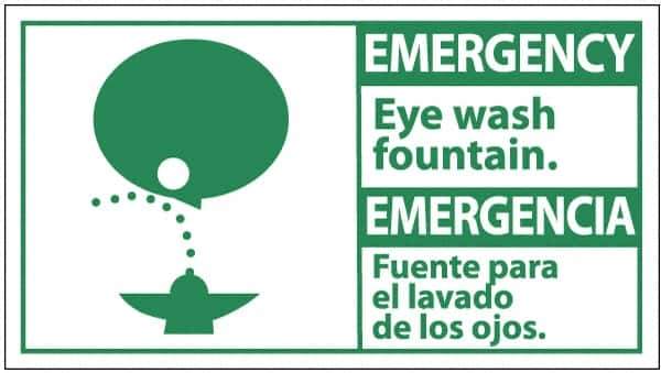 NMC - "Emergency - Eye Wash Fountain", 10" Long x 18" Wide, Pressure-Sensitive Vinyl Safety Sign - Rectangle, 0.004" Thick, Use for First Aid - USA Tool & Supply