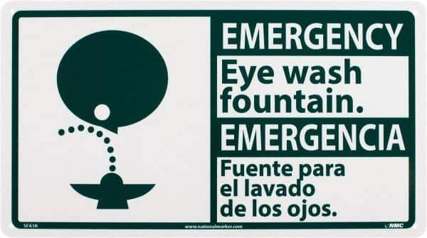 NMC - "Emergency - Eye Wash Fountain", 10" Long x 18" Wide, Rigid Plastic Safety Sign - Rectangle, 0.05" Thick, Use for First Aid - USA Tool & Supply