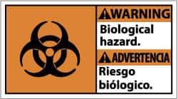 NMC - "Warning - Biological Hazard", 10" Long x 18" Wide, Pressure-Sensitive Vinyl Safety Sign - Rectangle, 0.004" Thick, Use for Hazardous Materials - USA Tool & Supply
