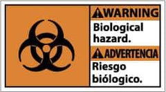NMC - "Warning - Biological Hazard", 10" Long x 18" Wide, Pressure-Sensitive Vinyl Safety Sign - Rectangle, 0.004" Thick, Use for Hazardous Materials - USA Tool & Supply