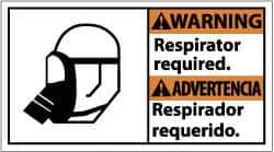 NMC - "Warning - Respirator Required", 10" Long x 18" Wide, Pressure-Sensitive Vinyl Safety Sign - Rectangle, 0.004" Thick, Use for Accident Prevention - USA Tool & Supply