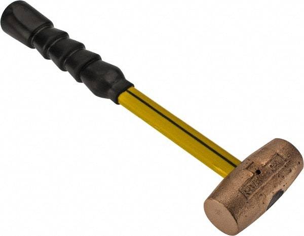 No-Mar - 3 Lb Head 1-1/2" Face Brass Hammer - Fiberglass Handle - USA Tool & Supply