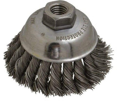 Anderson - 3-1/2" Diam, 5/8-11 Threaded Arbor, Steel Fill Cup Brush - 0.02 Wire Diam, 1-1/4" Trim Length, 9,000 Max RPM - USA Tool & Supply