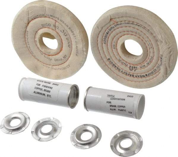 Dico - 4" Diam Cushion Sewn, Spiral Sewn Buffing Wheel Set - 1/2 - 1" Arbor Hole, Tripoli - USA Tool & Supply