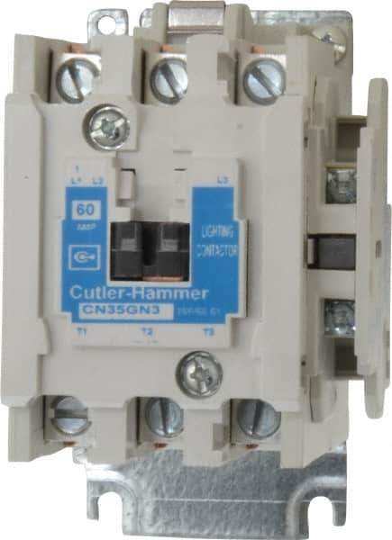 Eaton Cutler-Hammer - No Enclosure, 3 Pole, Electrically Held Lighting Contactor - 60 A at 480 V (Tungsten), 60 A at 600 V (Ballast or Mercury Vapor), 110 VAC at 50 Hz, 120 VAC at 60 Hz - USA Tool & Supply