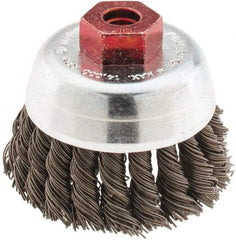 Anderson - 2-3/4" Diam, M10x1.50 Threaded Arbor, Steel Fill Cup Brush - 0.02 Wire Diam, 3/4" Trim Length, 14,000 Max RPM - USA Tool & Supply