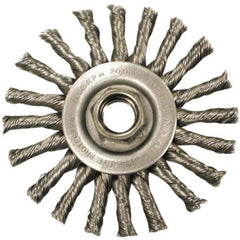 Anderson - 4" OD, M10x1.50 Arbor Hole, Knotted Steel Wheel Brush - 3/8" Face Width, 1" Trim Length, 0.02" Filament Diam, 20,000 RPM - USA Tool & Supply